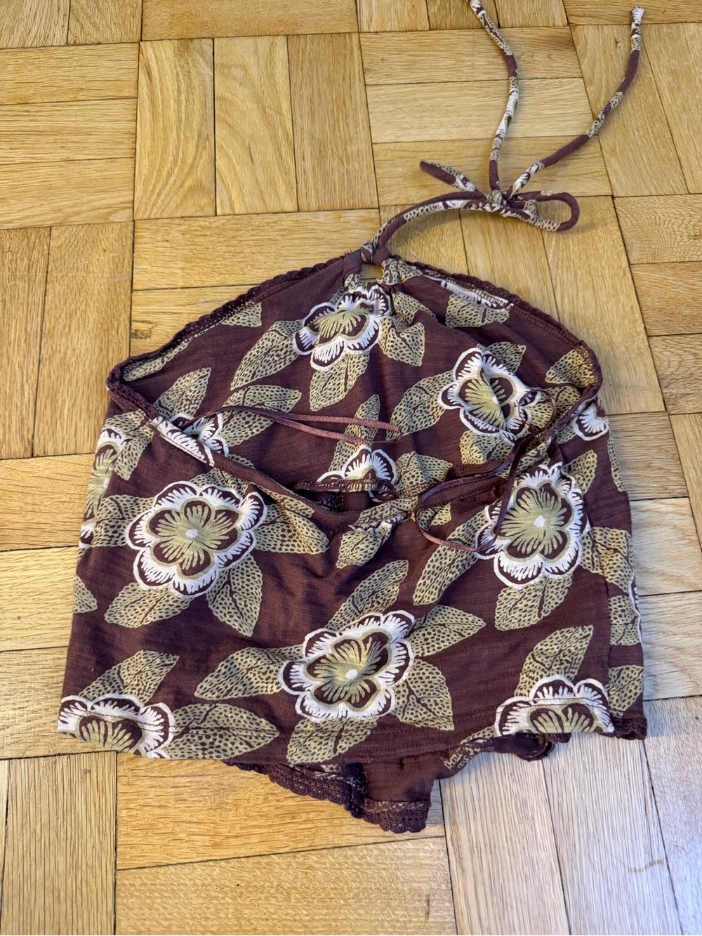Urban Outfitters Brown Floral Halter Crop Top